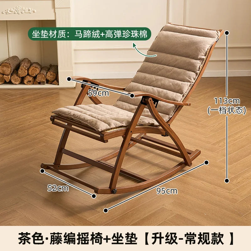 Mecedora de bambú para adultos, sillón reclinable para dormir, para el hogar, balcón, ancianos, respaldo, soporte reclinable para siestas