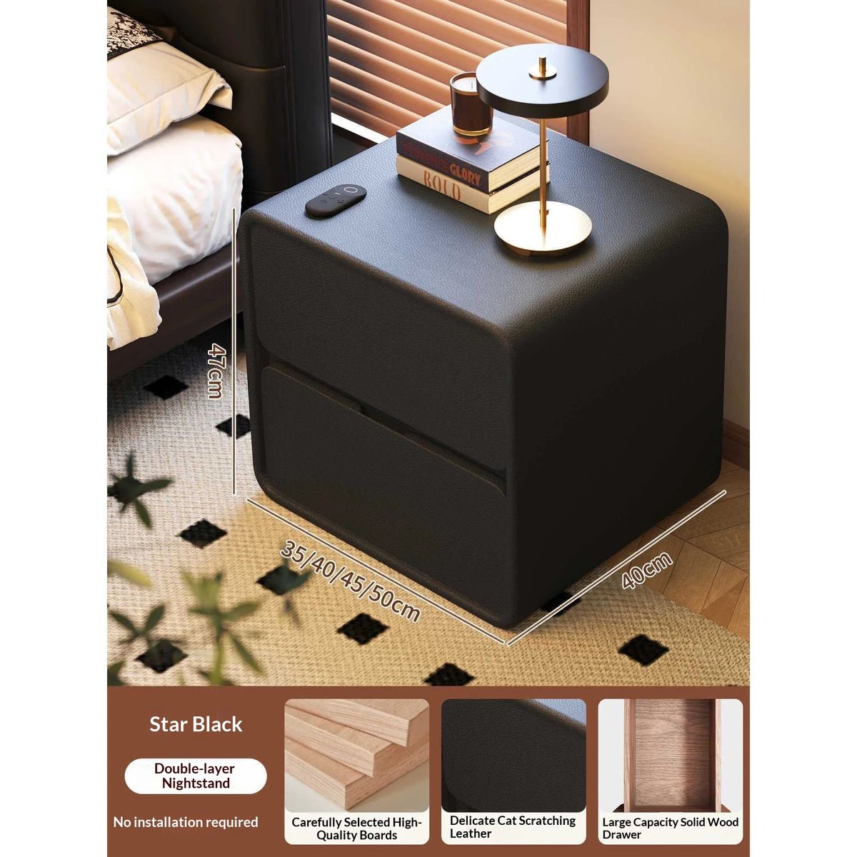 Mesa de Noche de Madera Maciza, Pequeña, Estilo Vintage Crema, Moderna y Sencilla, Gabinete de Almacenamiento para Dormitorio, Decoración del Hogar