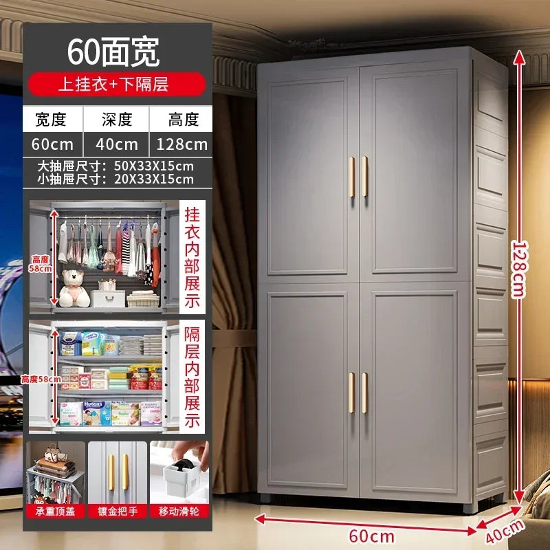 Armario Plegable de Doble Puerta de 70 cm de Ancho, Armarios de Almacenamiento para el Hogar, Gabinete de Almacenamiento Multifuncional con Cajones, Armarios de Dormitorio de Varias Capas