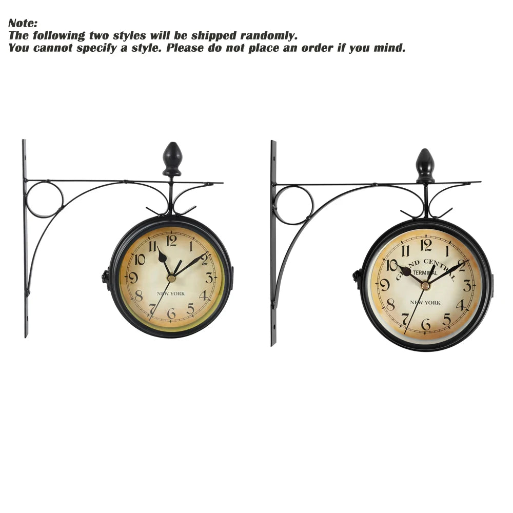 Reloj de pared Retro de doble cara, reloj de estación silenciosa con pilas, reloj de pared antiguo para sala de estar, dormitorio y oficina