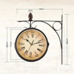 Colgante de pared redondo de aspecto antiguo de hierro forjado, caras de doble cara, reloj de estación Retro, candelabro, reloj colgante de pared para el hogar y el dormitorio