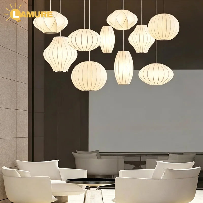 Lámpara Colgante de Tela de Seda Multiforma, Estilo Nórdico Wabi-Sabi, Pantalla Tejida a Mano, Lámpara de Araña para Comedor, Salón, Hotel, Cafetería