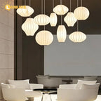 Lámpara Colgante de Tela de Seda Multiforma, Estilo Nórdico Wabi-Sabi, Pantalla Tejida a Mano, Lámpara de Araña para Comedor, Salón, Hotel, Cafetería
