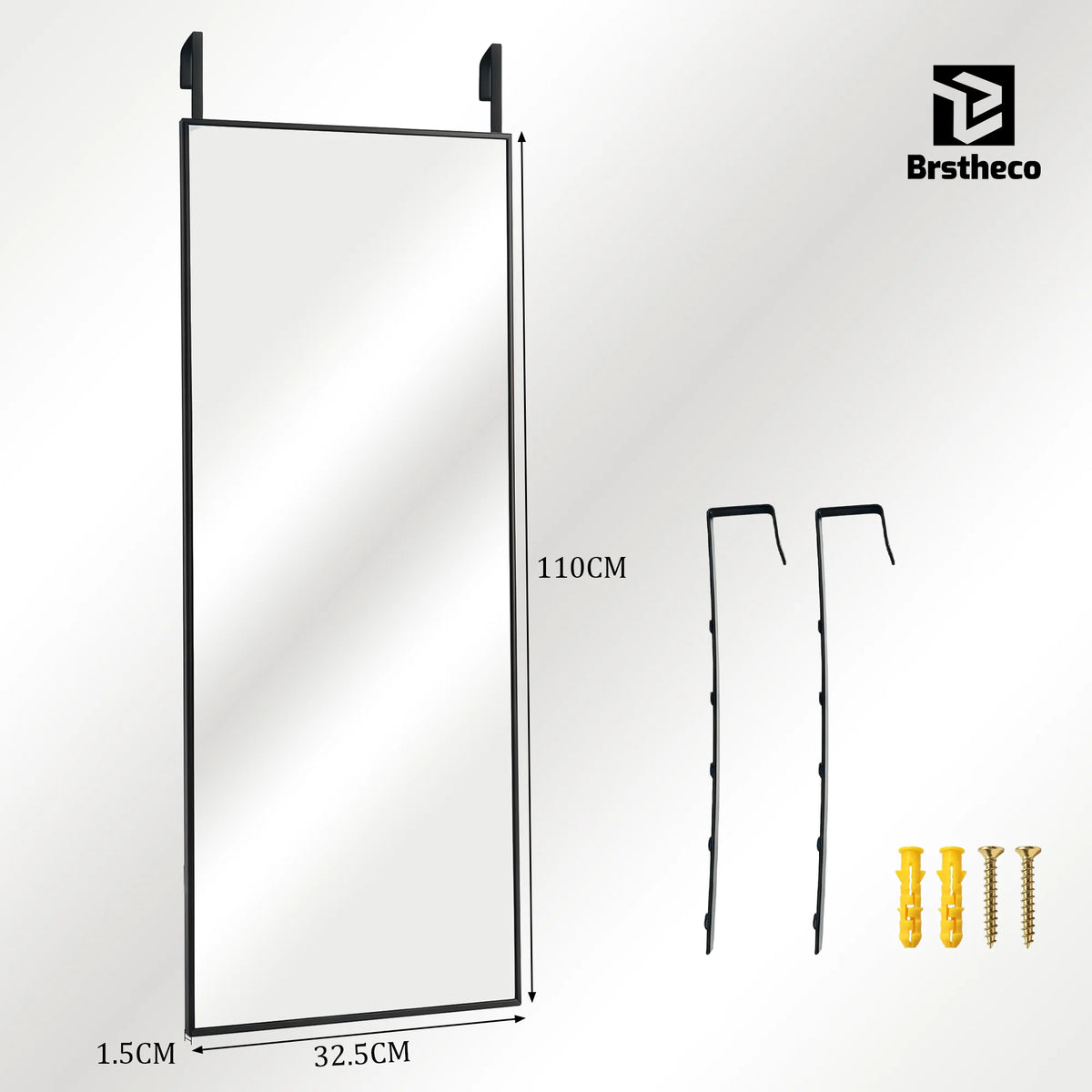 Espejo de cuerpo entero de 160x48 cm, espejo de suelo rectangular extragrande, espejo colgante sobre la puerta, espejo de pared redondo, marco de aleación de aluminio, vidrio templado, espejo de vestir HD transparente para d