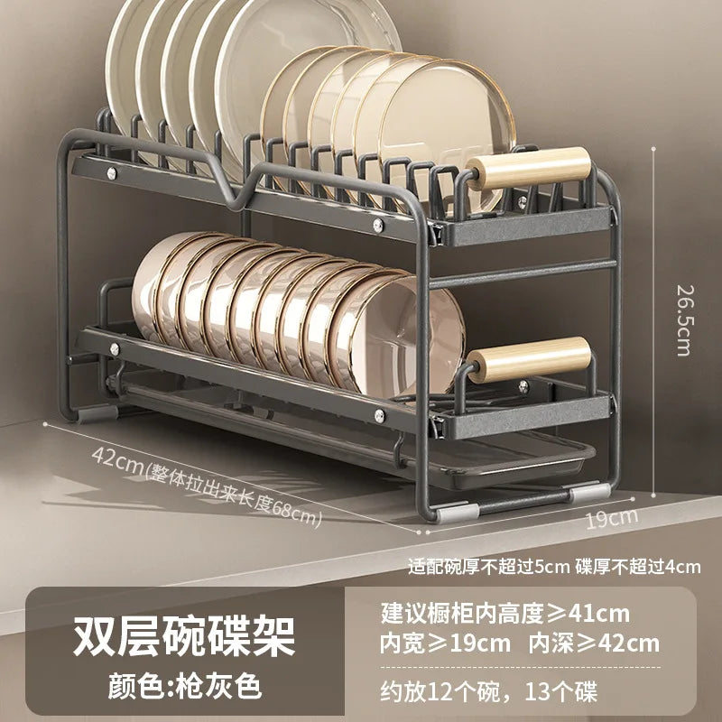 Estante extraíble para platos, organizador de gabinete de cocina, cesta deslizante para secar platos, estante de almacenamiento de gran capacidad para platos y tazones