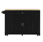 Isla de Cocina Móvil con Encimera Extensible, Cajones Multifuncionales y Compartimento para Residuos, Negra, 131.8×40-70×93.3 cm