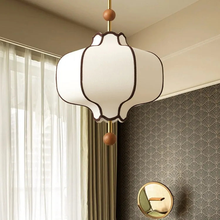Lámpara colgante Vintage pantalla de tela LED E27 bola de madera diseño Circular luz colgante Retro salón comedor dormitorio accesorio