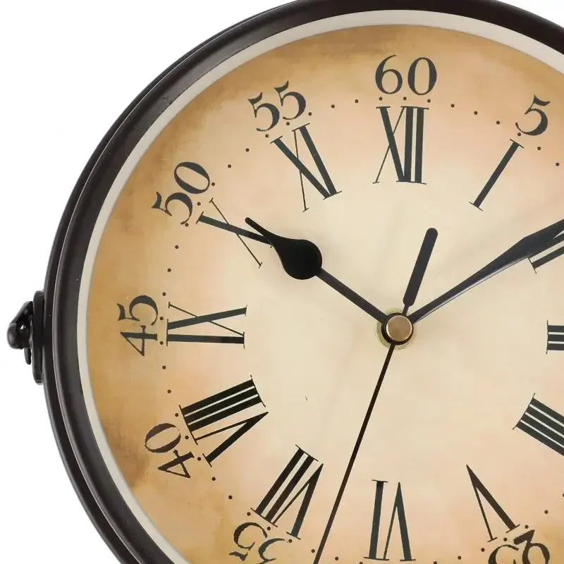 Colgante de pared redondo de aspecto antiguo de hierro forjado, caras de doble cara, reloj de estación Retro, candelabro, reloj colgante de pared para el hogar y el dormitorio