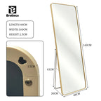 Espejo de cuerpo entero de 160x48 cm, espejo de suelo rectangular extragrande, espejo colgante sobre la puerta, espejo de pared redondo, marco de aleación de aluminio, vidrio templado, espejo de vestir HD transparente para d
