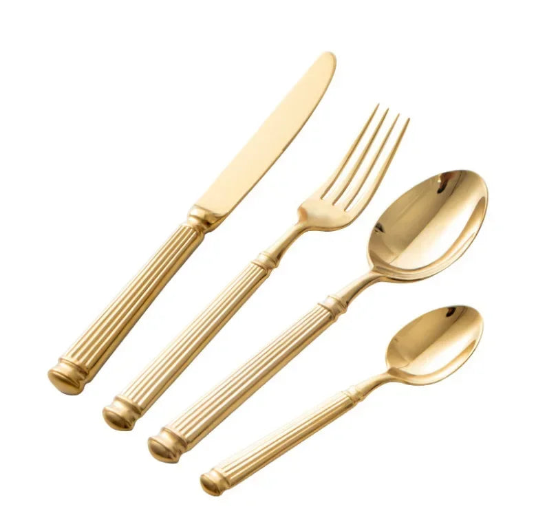 Juego de Cubiertos de Lujo de 4 Piezas de Acero Inoxidable 18/10 Brillante, Vajilla, Cuchillo, Cuchara, Tenedor, Apto para Lavavajillas