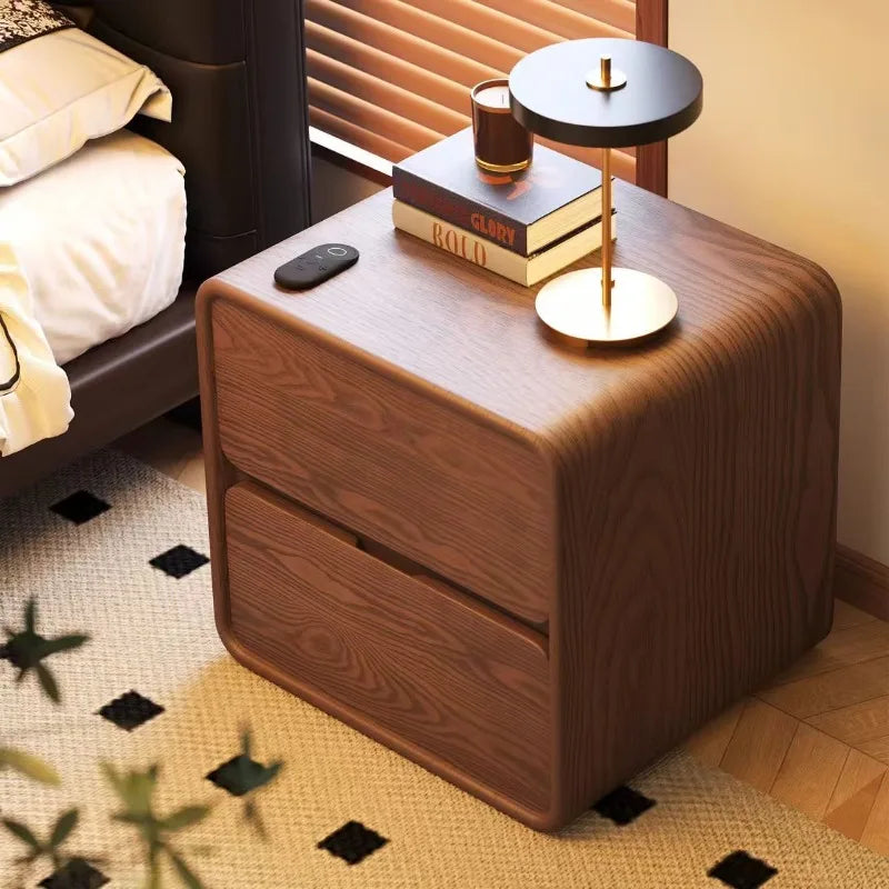 Mesa de Noche de Madera Maciza, Pequeña, Estilo Vintage Crema, Moderna y Sencilla, Gabinete de Almacenamiento para Dormitorio, Decoración del Hogar