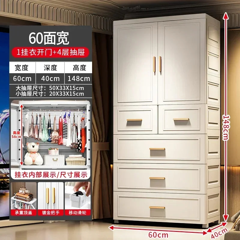 Armario Plegable de Doble Puerta de 70 cm de Ancho, Armarios de Almacenamiento para el Hogar, Gabinete de Almacenamiento Multifuncional con Cajones, Armarios de Dormitorio de Varias Capas