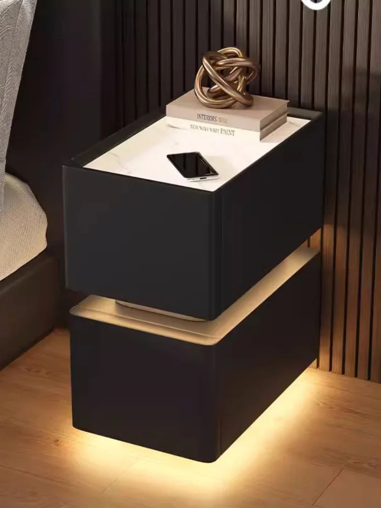 Mesita de noche inteligente creativa de 25cm con Sensor de luz, gabinete de almacenamiento de estilo nórdico, mesita de noche para dormitorio con carga inalámbrica