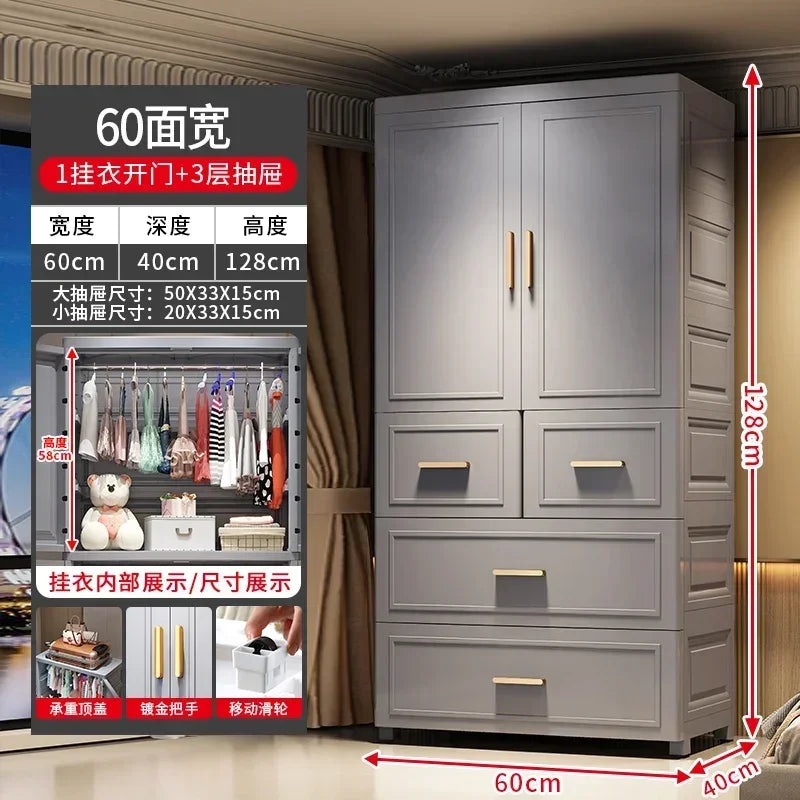Armario Plegable de Doble Puerta de 70 cm de Ancho, Armarios de Almacenamiento para el Hogar, Gabinete de Almacenamiento Multifuncional con Cajones, Armarios de Dormitorio de Varias Capas