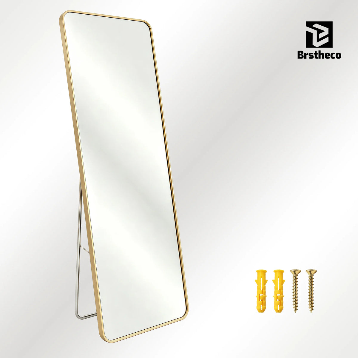 Espejo de cuerpo entero de 160x48 cm, espejo de suelo rectangular extragrande, espejo colgante sobre la puerta, espejo de pared redondo, marco de aleación de aluminio, vidrio templado, espejo de vestir HD transparente para d