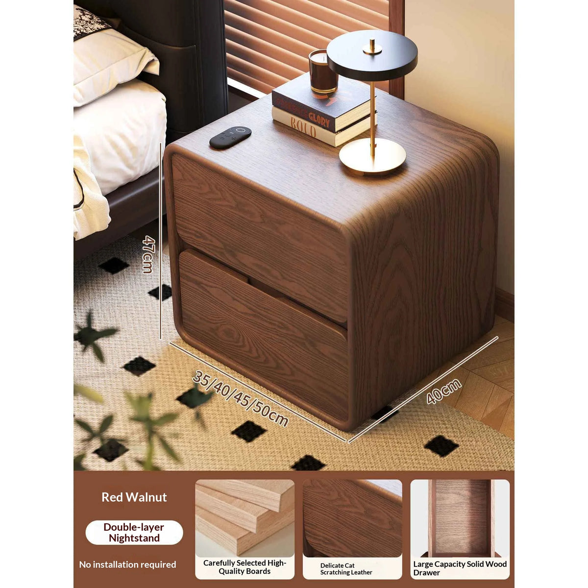 Mesa de Noche de Madera Maciza, Pequeña, Estilo Vintage Crema, Moderna y Sencilla, Gabinete de Almacenamiento para Dormitorio, Decoración del Hogar