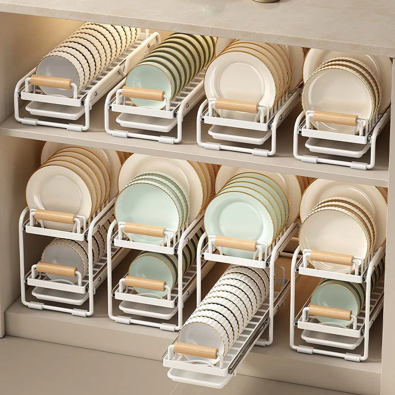 Estante extraíble para platos, organizador de gabinete de cocina, cesta deslizante para secar platos, estante de almacenamiento de gran capacidad para platos y tazones