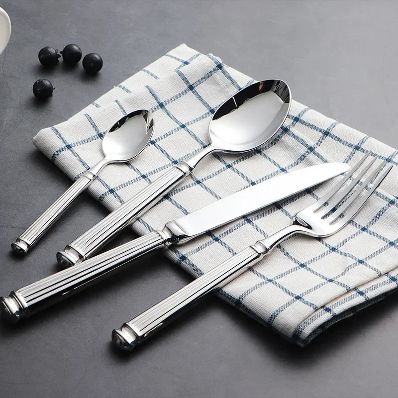 Juego de Cubiertos de Lujo de 4 Piezas de Acero Inoxidable 18/10 Brillante, Vajilla, Cuchillo, Cuchara, Tenedor, Apto para Lavavajillas