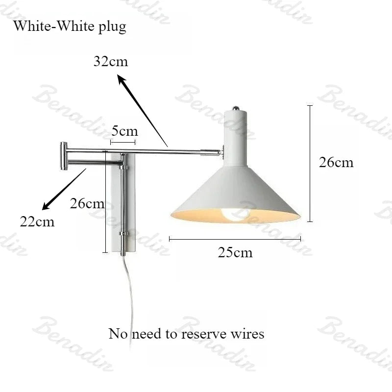Lámpara de Pared Retro Minimalista con Brazo Flexible, Lámpara de Pared Extensible y Plegable Vintage para Dormitorio, Cafetería, Tienda, Decoración del Hogar