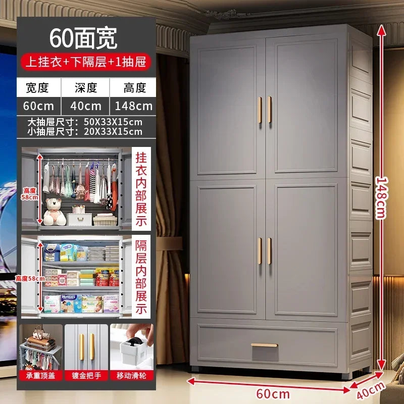 Armario Plegable de Doble Puerta de 70 cm de Ancho, Armarios de Almacenamiento para el Hogar, Gabinete de Almacenamiento Multifuncional con Cajones, Armarios de Dormitorio de Varias Capas