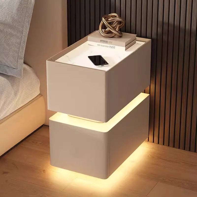 Mesita de noche inteligente creativa de 25cm con Sensor de luz, gabinete de almacenamiento de estilo nórdico, mesita de noche para dormitorio con carga inalámbrica