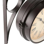 Colgante de pared redondo de aspecto antiguo de hierro forjado, caras de doble cara, reloj de estación Retro, candelabro, reloj colgante de pared para el hogar y el dormitorio