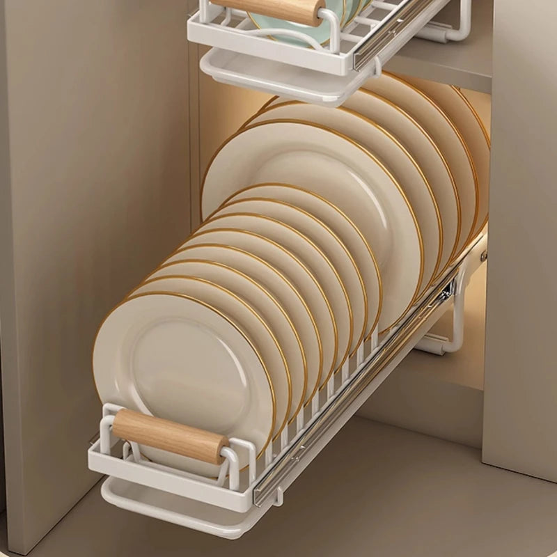 Estante extraíble para platos, organizador de gabinete de cocina, cesta deslizante para secar platos, estante de almacenamiento de gran capacidad para platos y tazones