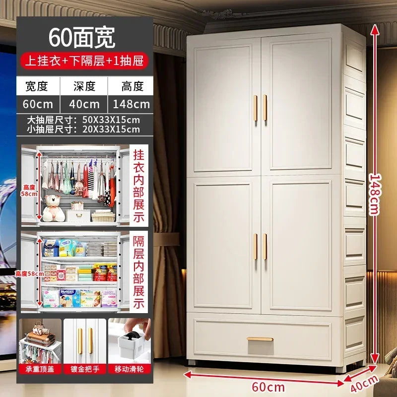 Armario Plegable de Doble Puerta de 70 cm de Ancho, Armarios de Almacenamiento para el Hogar, Gabinete de Almacenamiento Multifuncional con Cajones, Armarios de Dormitorio de Varias Capas