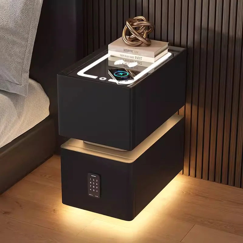 Mesita de noche inteligente creativa de 25cm con Sensor de luz, gabinete de almacenamiento de estilo nórdico, mesita de noche para dormitorio con carga inalámbrica
