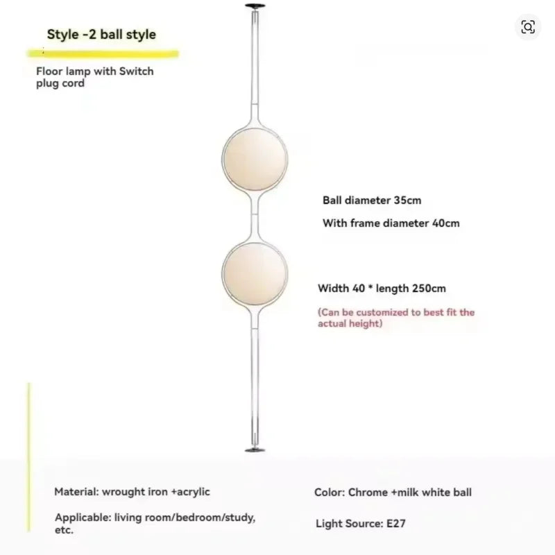 Lámpara de Pie LED de Diseño Nórdico Garrault Delord, Cromada, con Bola de Acrílico, para Sala de Estar, Hotel, Decoración de Interiores