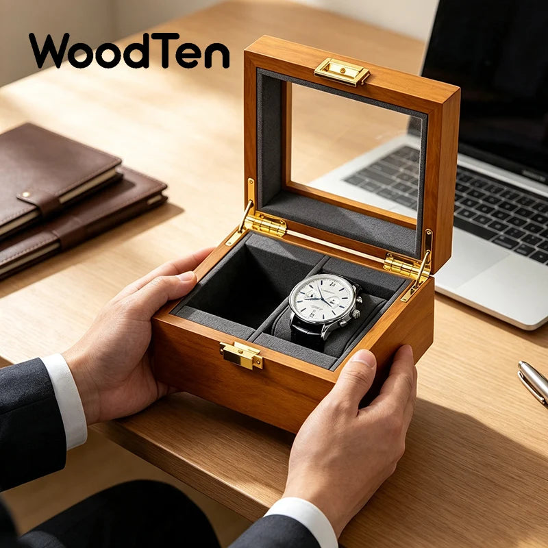 WOODTEN Caja de Madera Sólida Premium para Relojes y Joyas, Estuche de Almacenamiento de Alta Gama con Acabado de Lujo, Ideal para Regalo
