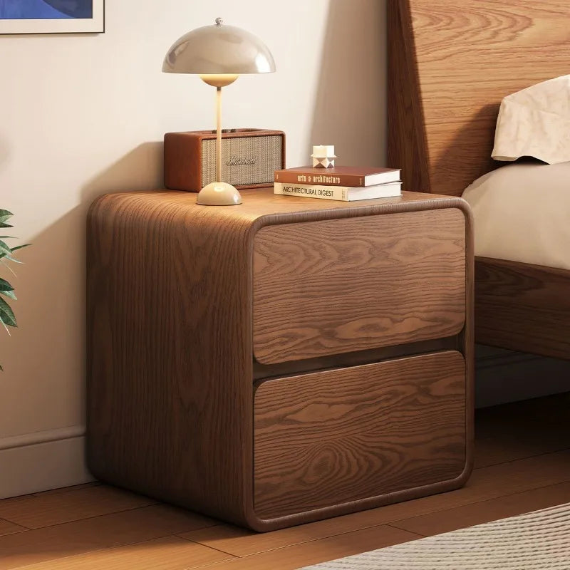 Mesa de Noche de Madera Maciza, Pequeña, Estilo Vintage Crema, Moderna y Sencilla, Gabinete de Almacenamiento para Dormitorio, Decoración del Hogar