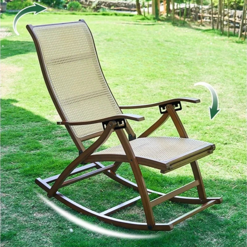 Mecedora de bambú para adultos, sillón reclinable para dormir, para el hogar, balcón, ancianos, respaldo, soporte reclinable para siestas