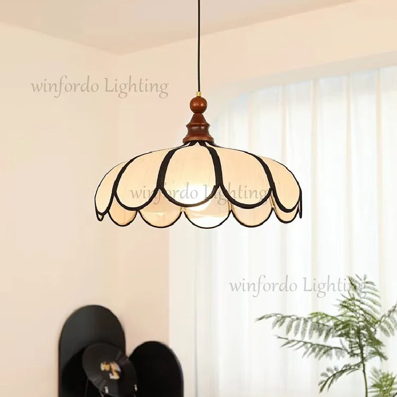 Lámpara Colgante Winfordo de Estilo Retro Francés con Pantalla de Tela, Lámpara Colgante Japonesa de Tela para Comedor y Dormitorio