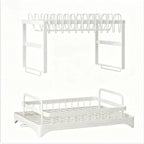 Escurridor de Platos de Acero Inoxidable de 2 Niveles, Color Blanco, Resistente al Óxido, Gran Capacidad, Diseño con Bandeja de Drenaje, para Encimera de Cocina, Platos, Tazas y Vajilla