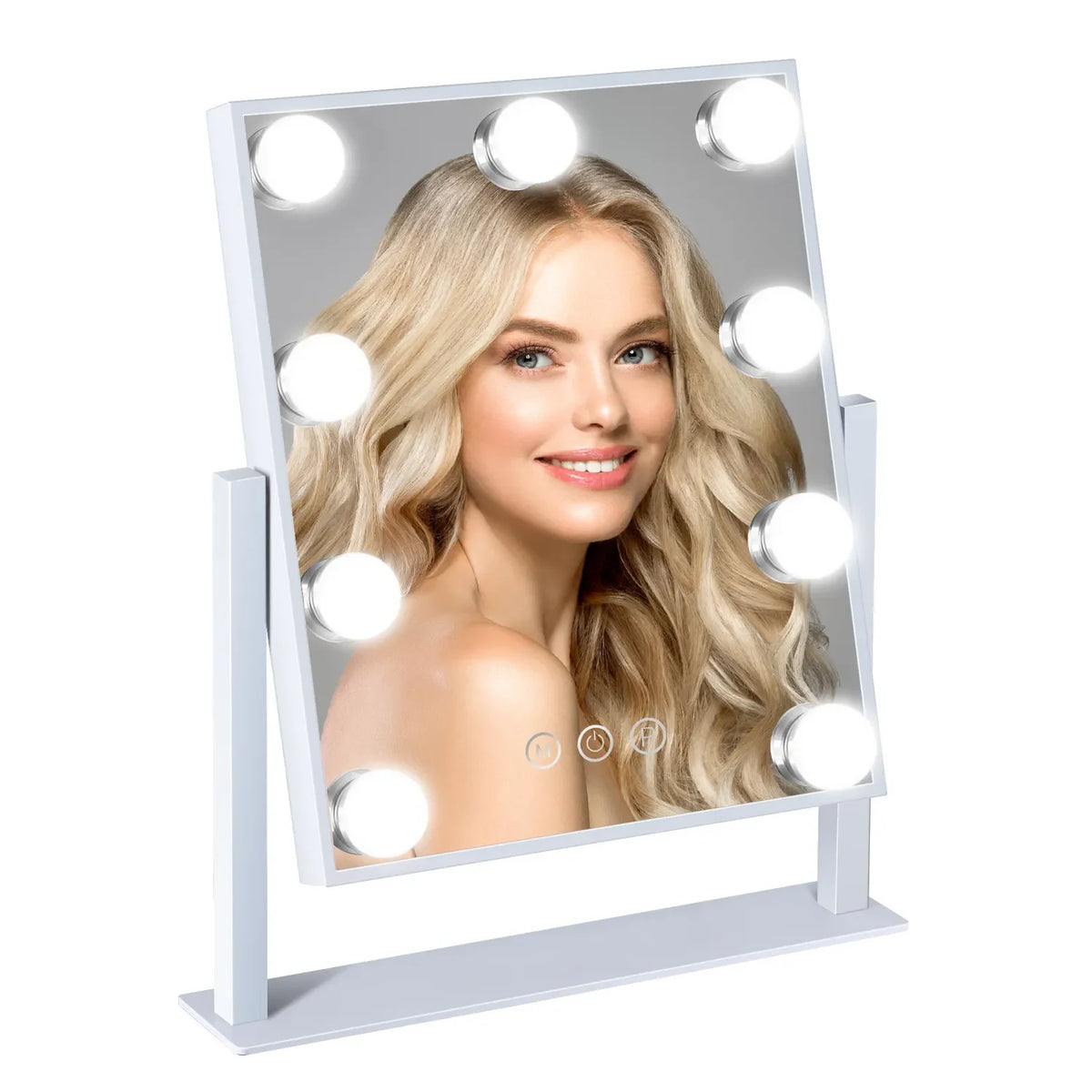 Espejo de maquillaje Vanity Hollywood con 9 bombillas LED Iluminación de 3 colores Atenuación Control táctil 360 ° Rotación para Vestidor y Dormitorio