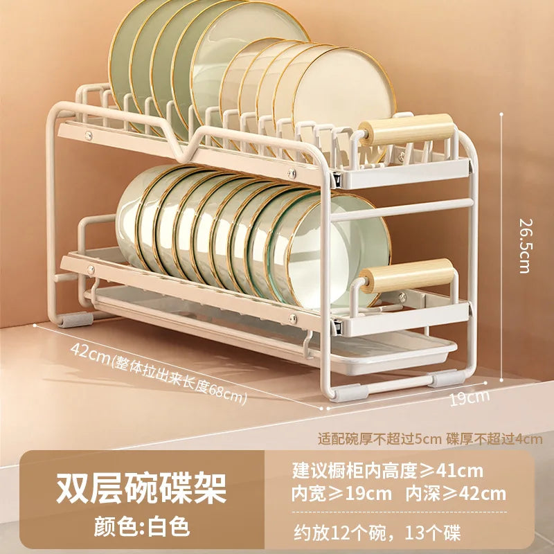 Estante extraíble para platos, organizador de gabinete de cocina, cesta deslizante para secar platos, estante de almacenamiento de gran capacidad para platos y tazones
