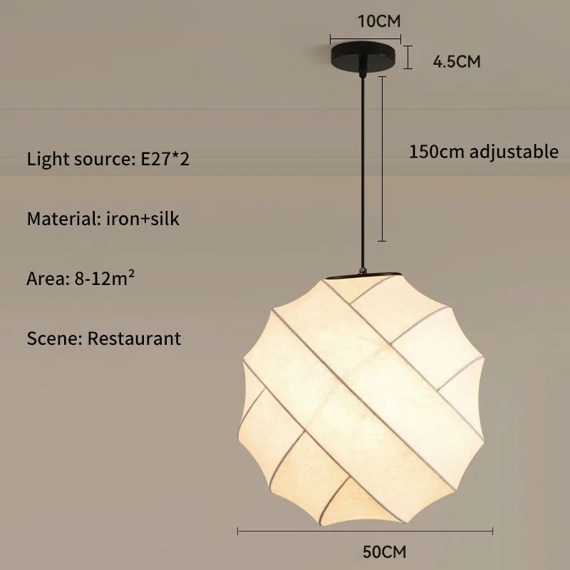 Lámpara Colgante de Tela de Seda Multiforma, Estilo Nórdico Wabi-Sabi, Pantalla Tejida a Mano, Lámpara de Araña para Comedor, Salón, Hotel, Cafetería