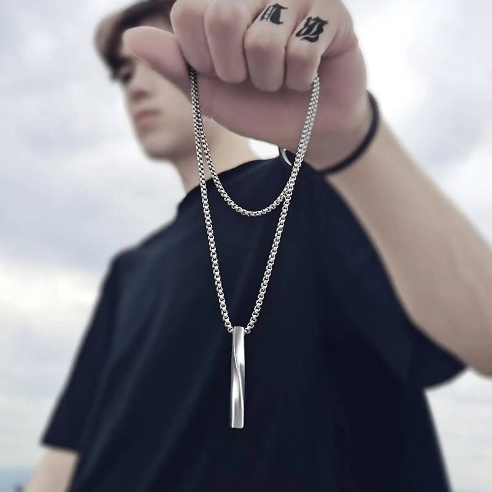 Halsketten mit rechteckigem, geometrischem Anhänger, Schmuck aus Edelstahl,
